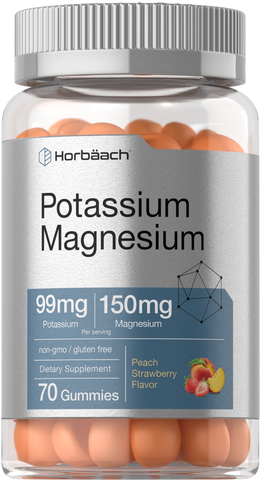Potassium Magnesium Supplement Gummies | 70 Count | Non-GMO | by Horbaach