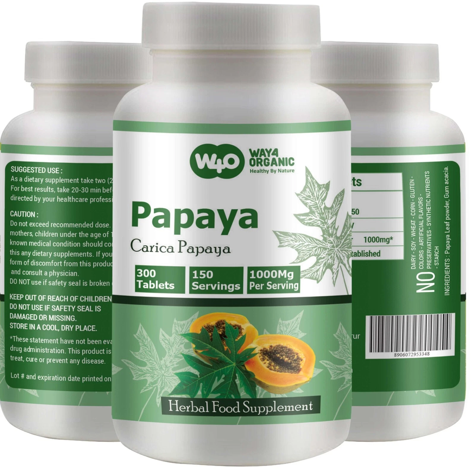 Papaya Leaf Extract Capsules (Tablets) - 300 Pills, 150 Servings, 1000mg(1 Pack)