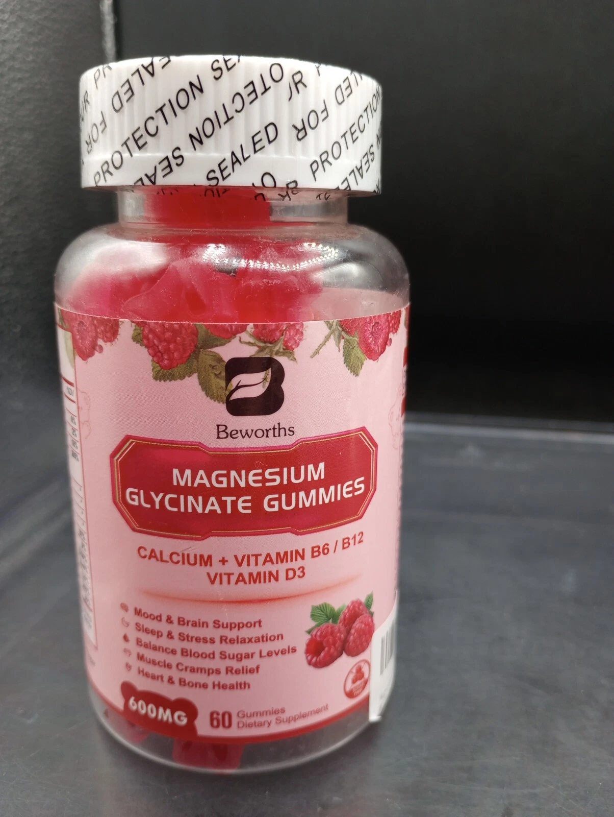 Beworths Magnesium Glycinate Raspberry Gummies 600mg - 60 Gummies - EXP 01/26