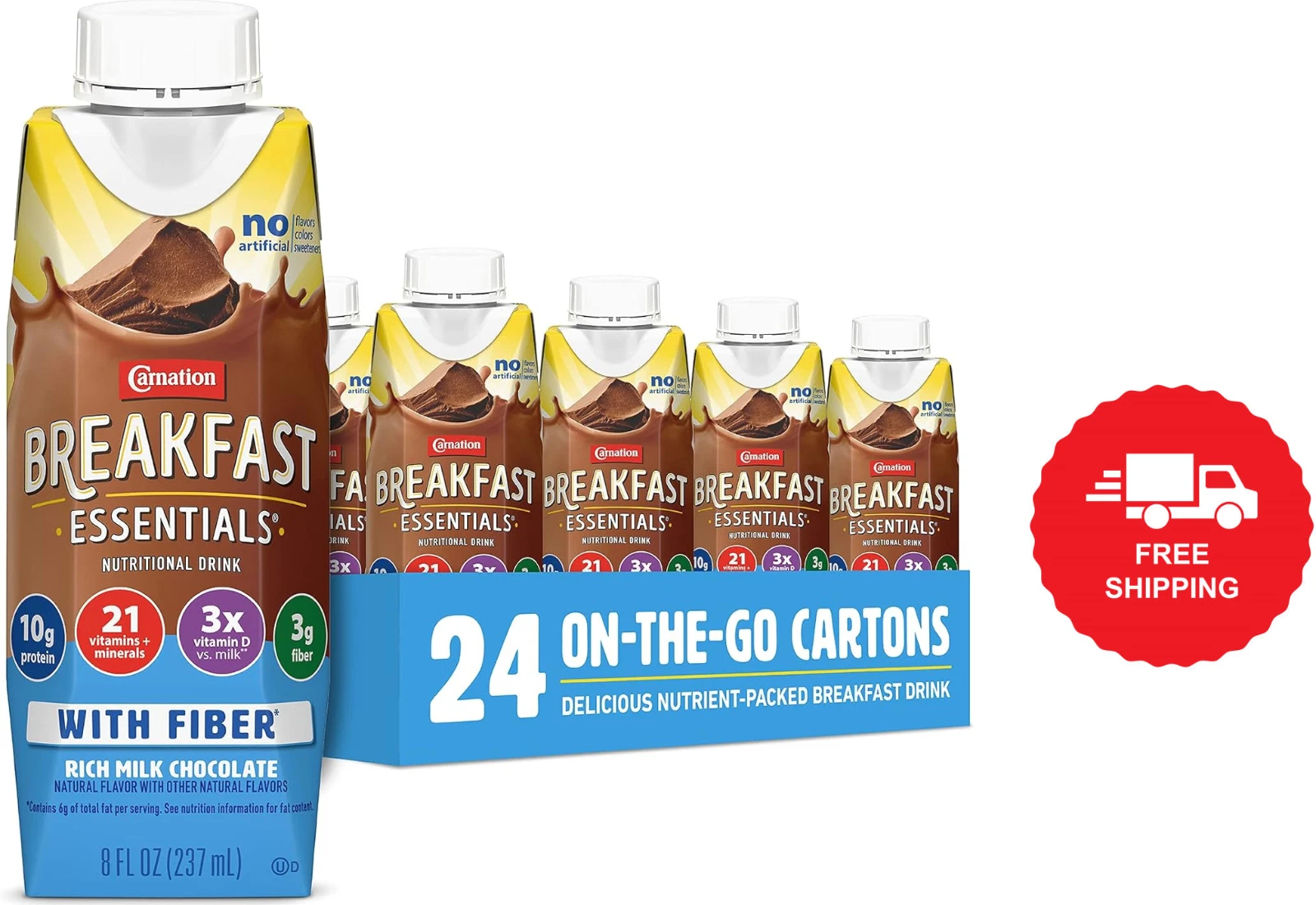Carnation Breakfast Essentials Ready to Drink with Fiber, Rich Milk Pack of 24