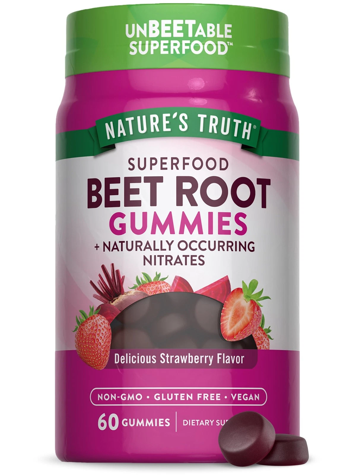 Nature's Truth Beet Root Gummies | 60 Count | Super Food | with Black Pepper | S