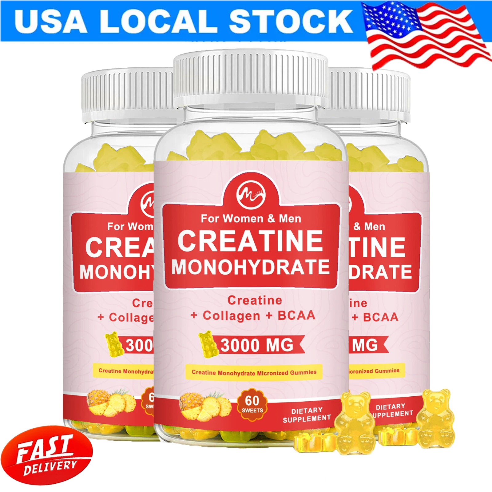 1-3Packs Creatine Monohydrate Gummies 3000mg ,Increase Energy,Gain Muscle