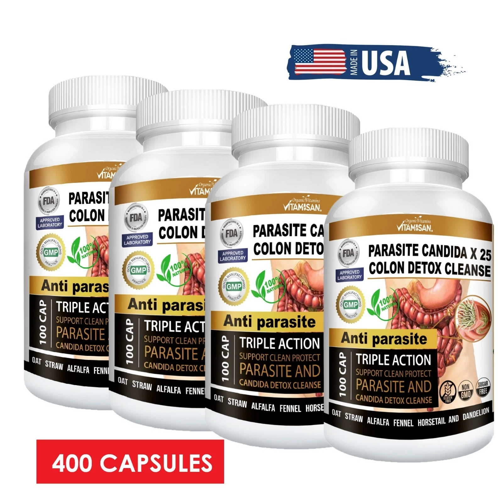 Colon Cleanse Flush All Organic Herbs Flush Pounds Lose Weight- 400 Capsules