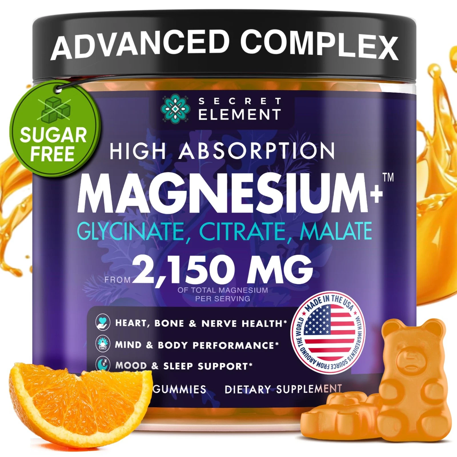 Magnesium Glycinate 2150MG Gummies for Women and Men, High Absorption Magnesium
