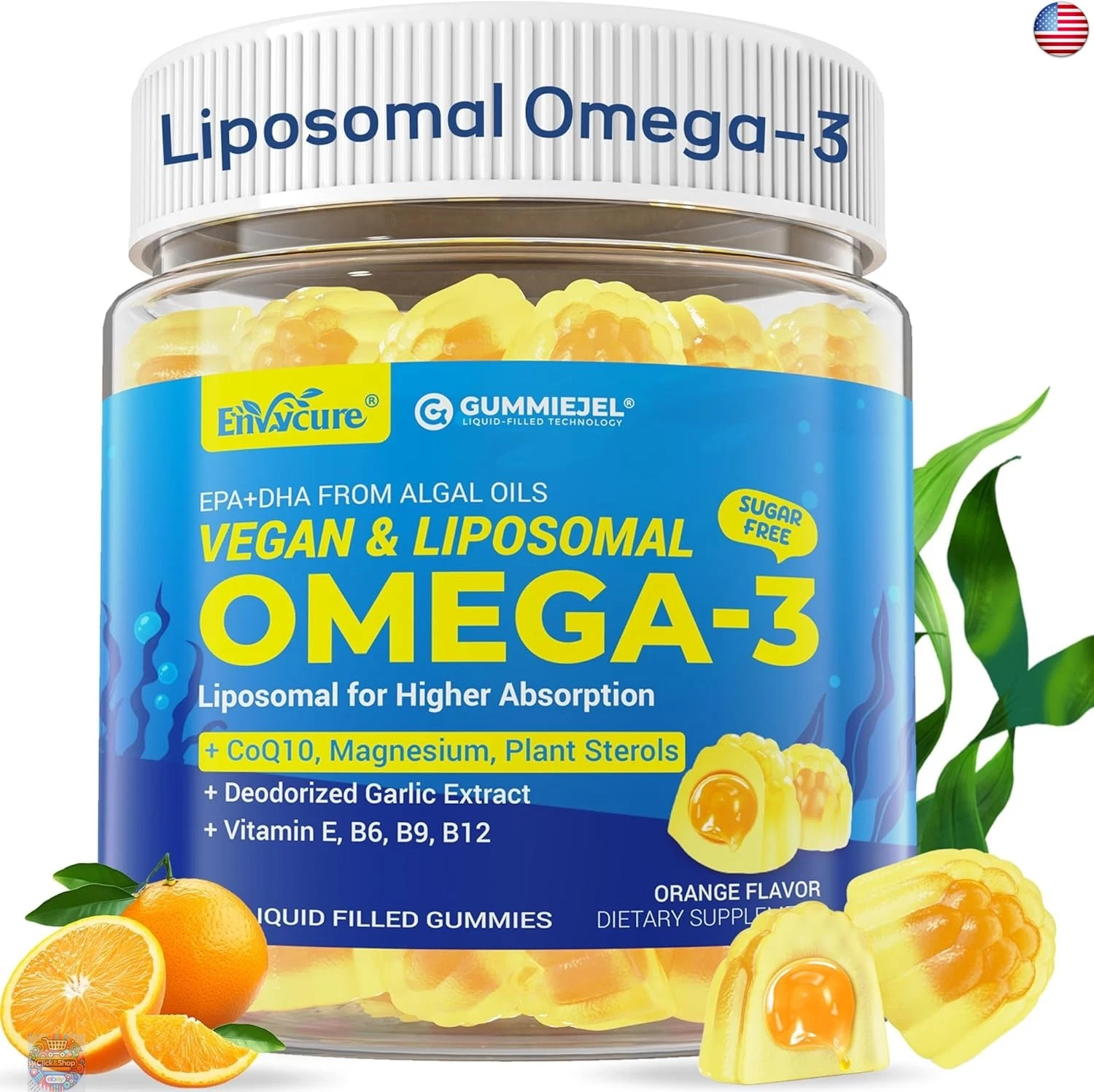 Vegan Omega-3 Gummies 1000mg +CoQ10+Magnesium- Fish Oil Omega 3 Supplements