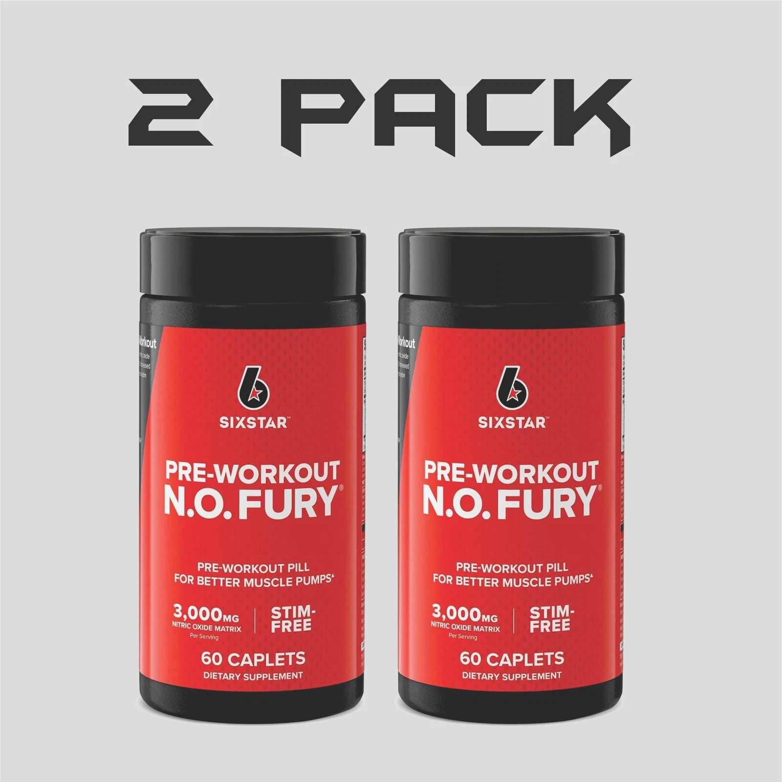 2 pack SIXSTAR Pre-Workout N.O. FURY 60 ct. Caplets Dietary Supplement