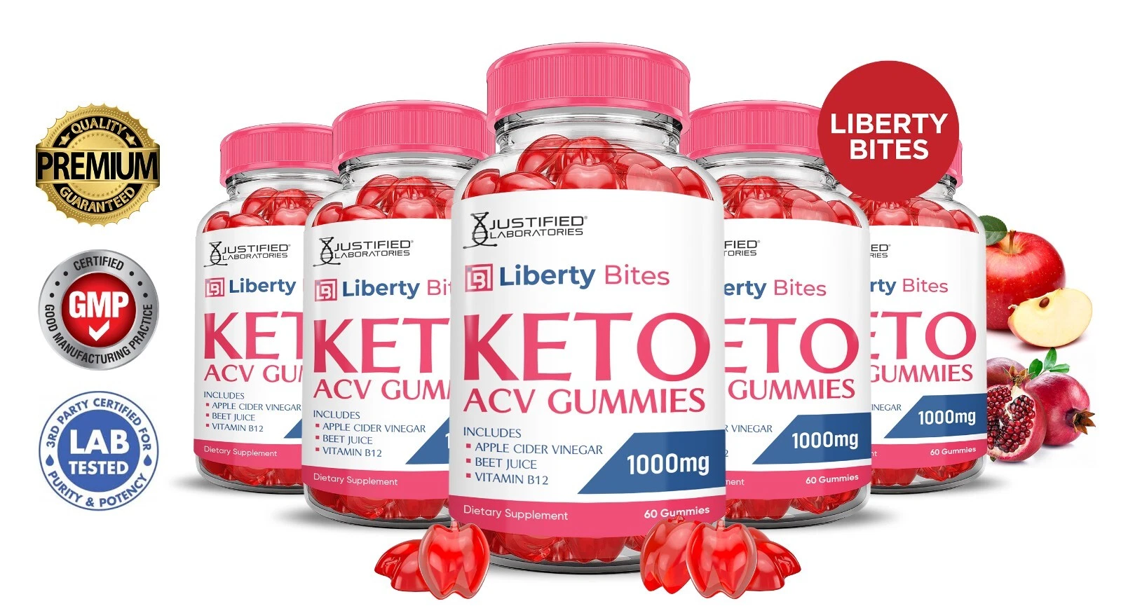 Liberty Bites Keto ACV Gummies 1000MG Apple Cider Vinegar 300 Gummys