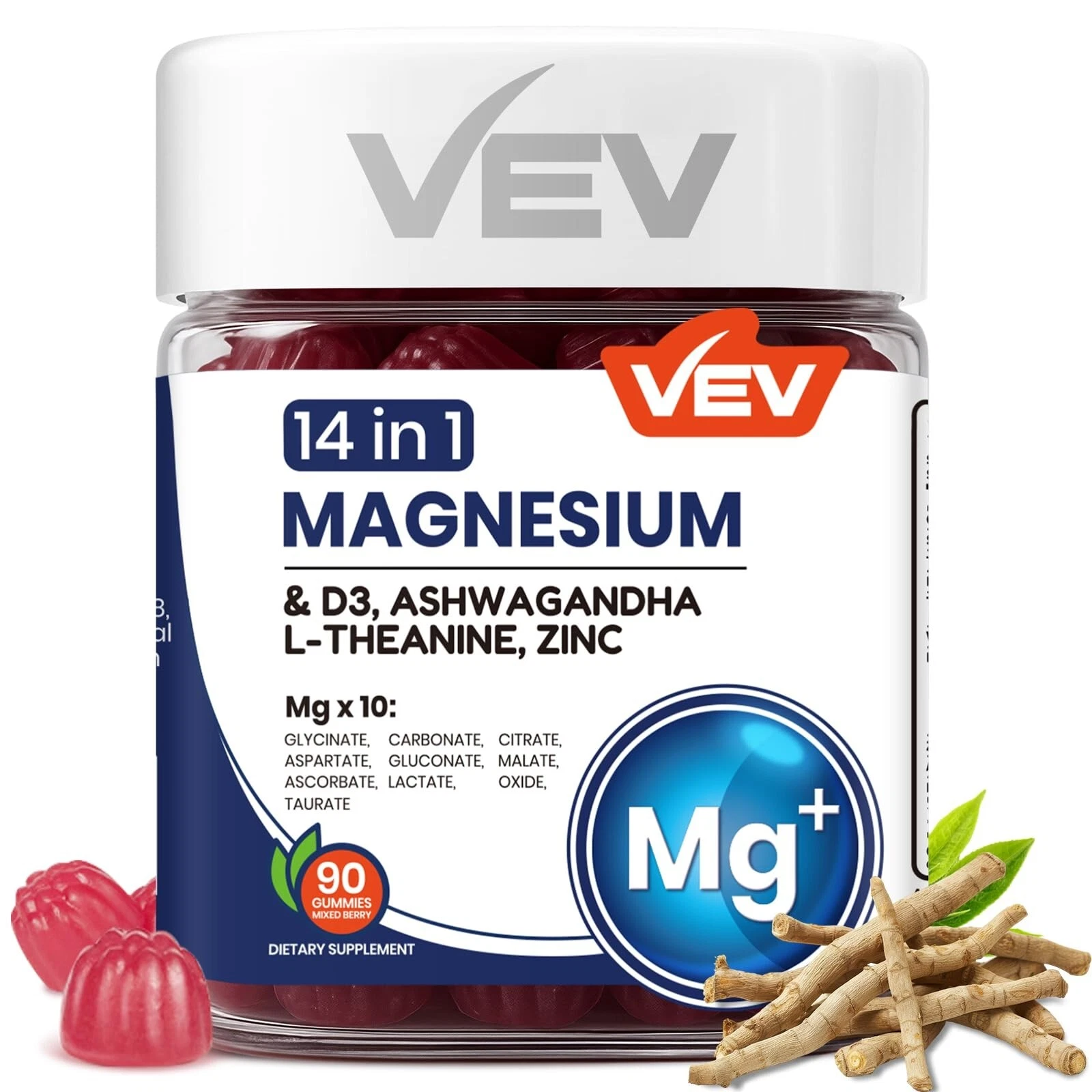 VEV Magnesium Citrate & Glycinate Gummies for Adults – 14 in 1 Magn... Fas