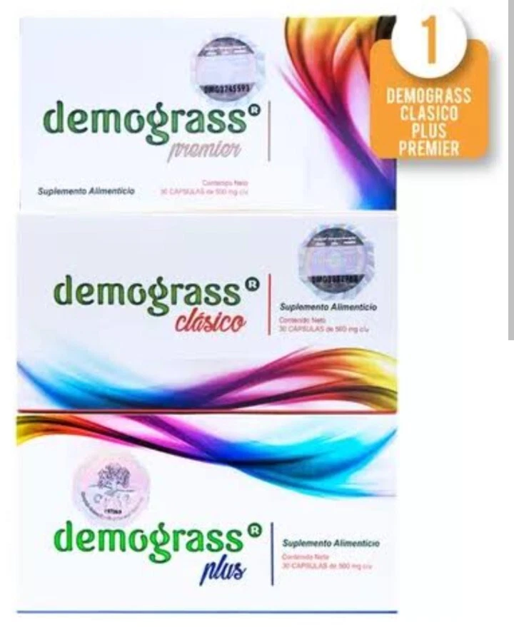 3 Pack DEMOGRASS clasic, plus premier SUPPLEMENTS 90 CAPS Total 500mg Exp 2026