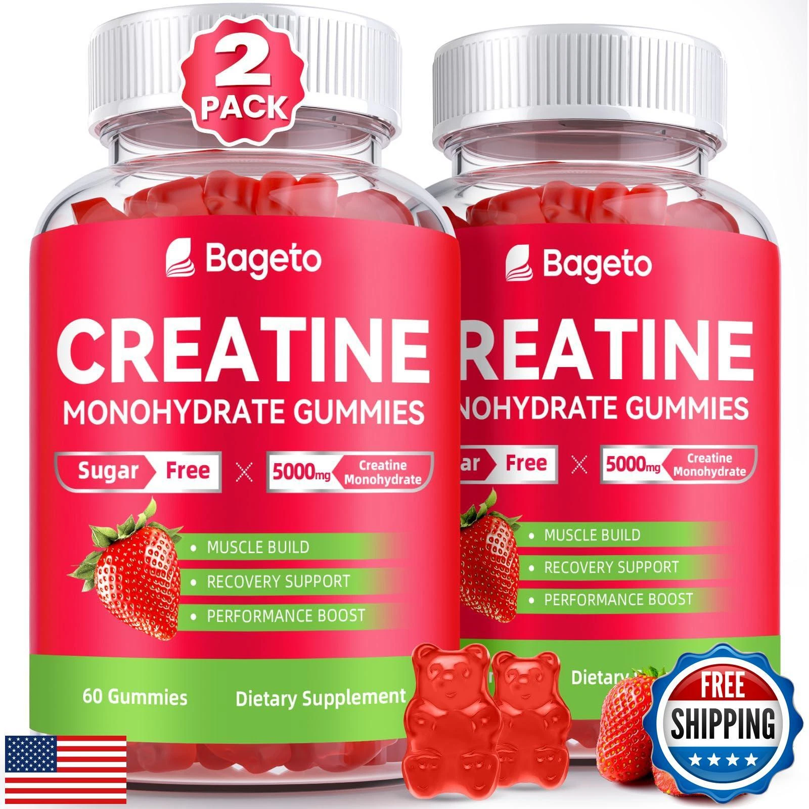 Bageto Creatine Monohydrate Gummies 5g for Men Women,Sugar Free Creatine for
