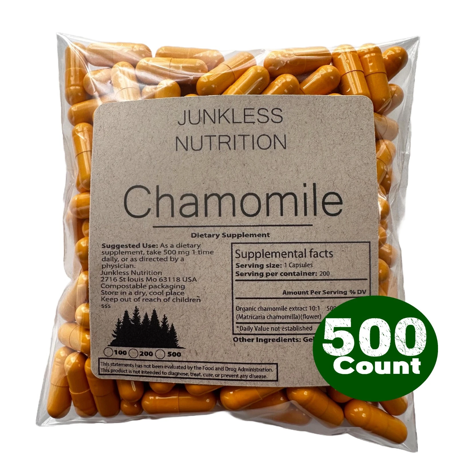 Chamomile Capsules 500mg - Natural Sleep Supplement for Deep Sleep Cognition