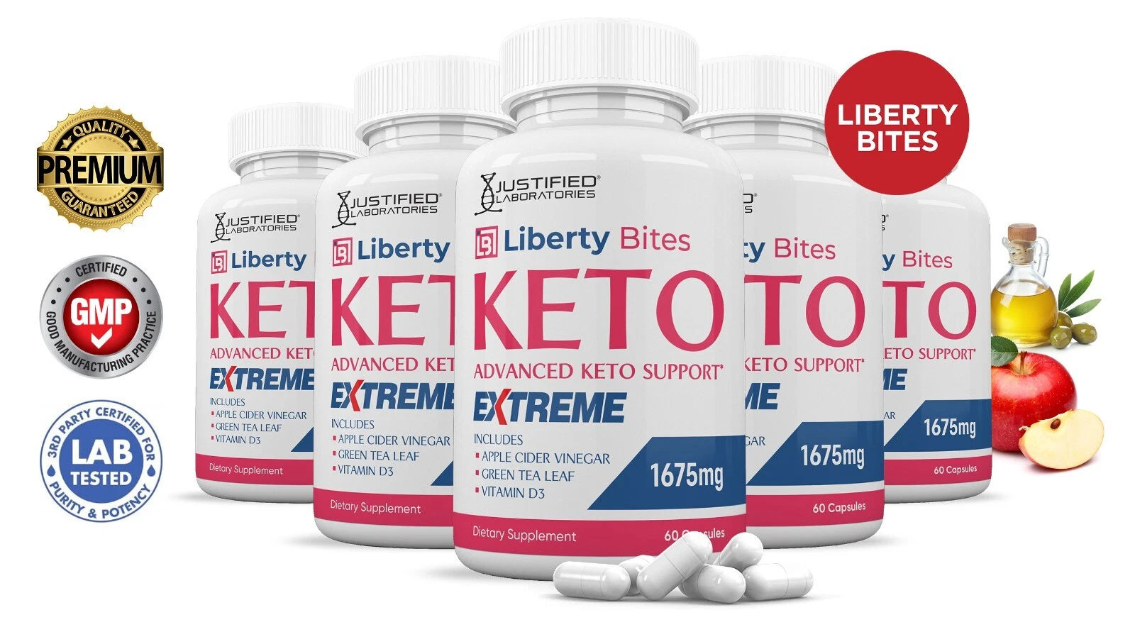 Liberty Bites Keto ACV Extreme Pills 1675 MG Stronger Thn Gummy Keto Support 5Pk