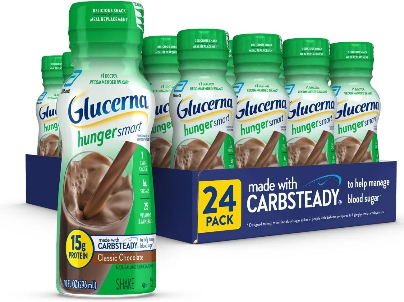 (24 Pack) Glucerna Hunger Smart Diabetic Nutrition Meal Shake, Chocolate, 10 Oz