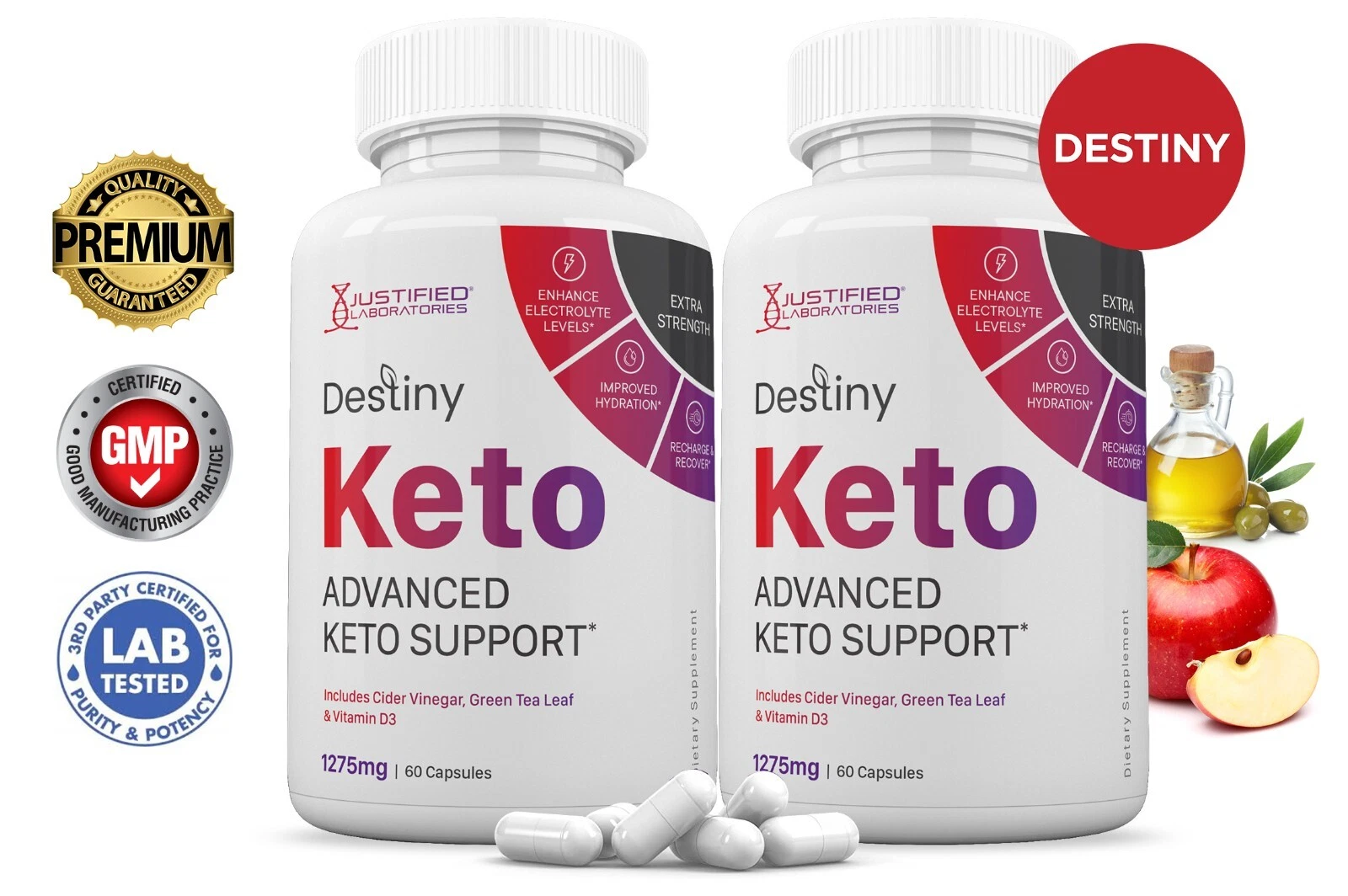 Destiny Keto ACV Pills 1275 MG Stronger Than Gummies Keto Support 2 Bottle