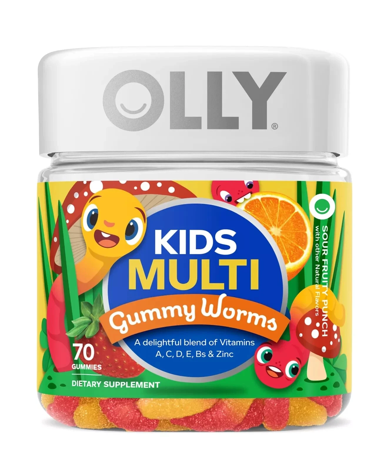 OLLY Kids Multi Gummy Worms 70 Count Fruity Punch Vitamins for Kids Exp 11/25