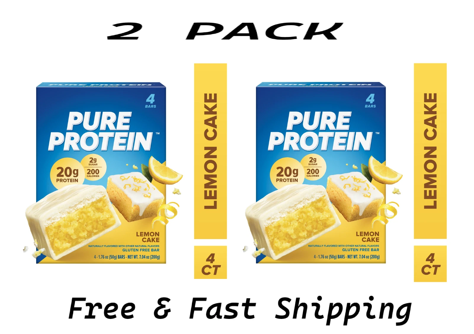 Pure Protein Bars, Lemon Cake, 20g Protein, Gluten Free, 1.76 oz, 8 Ct