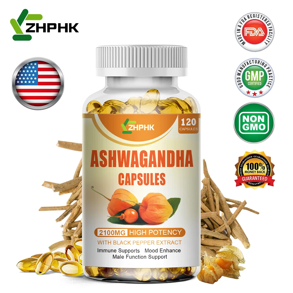 KSM-66 Ashwagandha Capsules 2100mg Supplement w/ Black Pepper Root Softgels