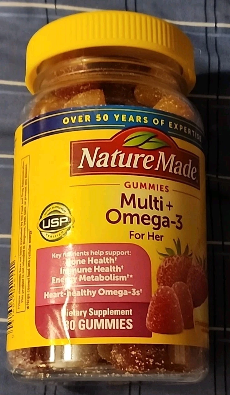 Nature Made Multi + Omega-3 For Her Gummies Bone Immune Health 80Ct Exp 09/2025+