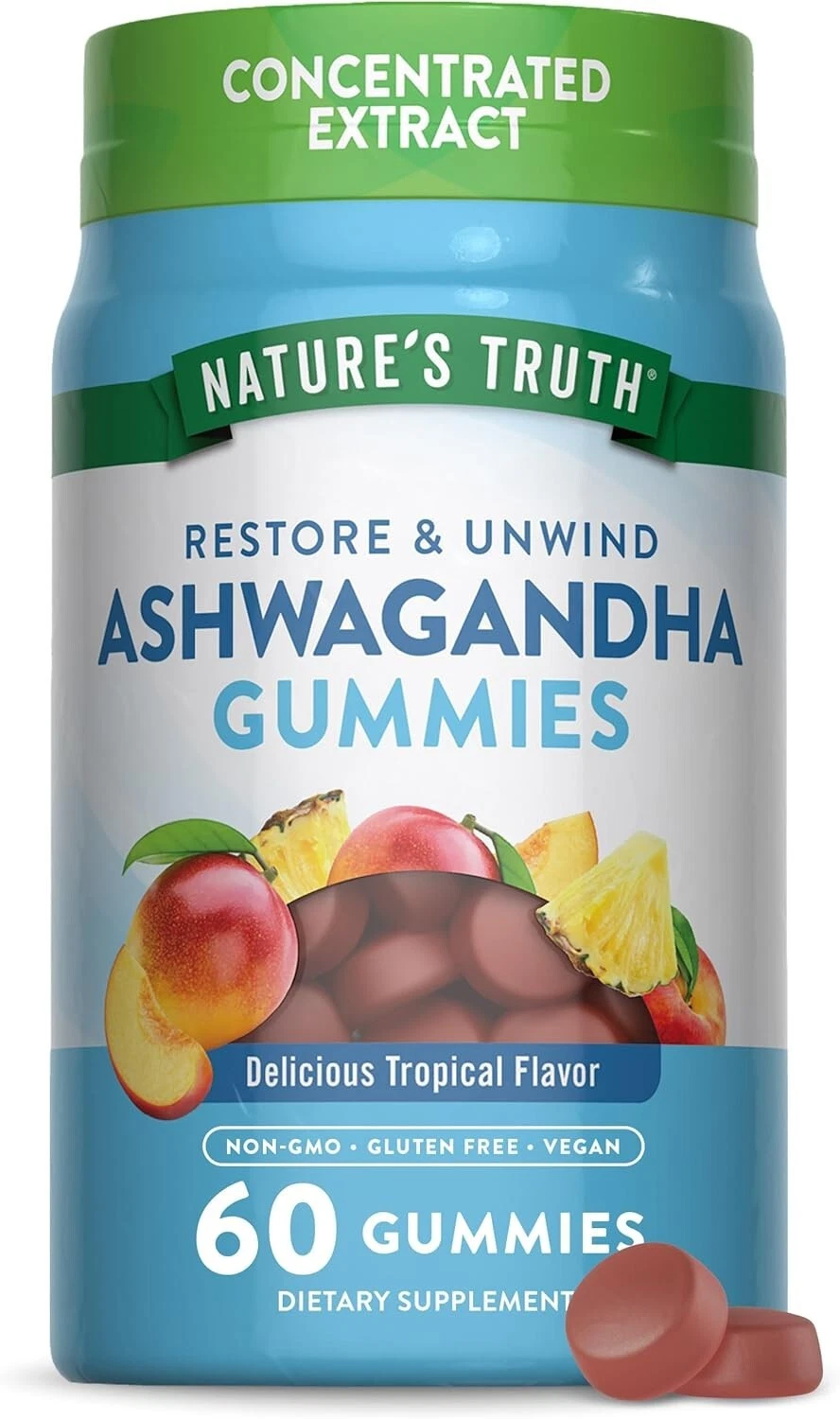 2PK Nature's Truth Restore&Unwind Ashwagandha, Tropical 60 Gummies 840093116468