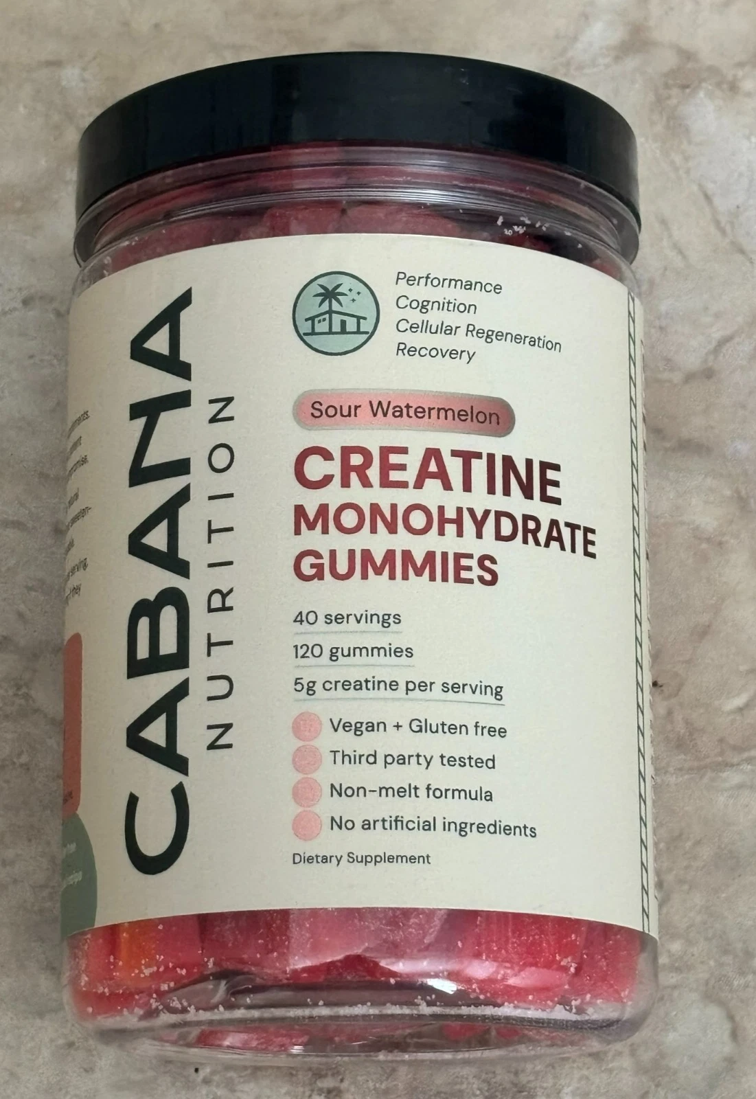 Cabana Nutrition Sour Watermelon Creatine Monohydrate Gummies NEW Vegan Recovery