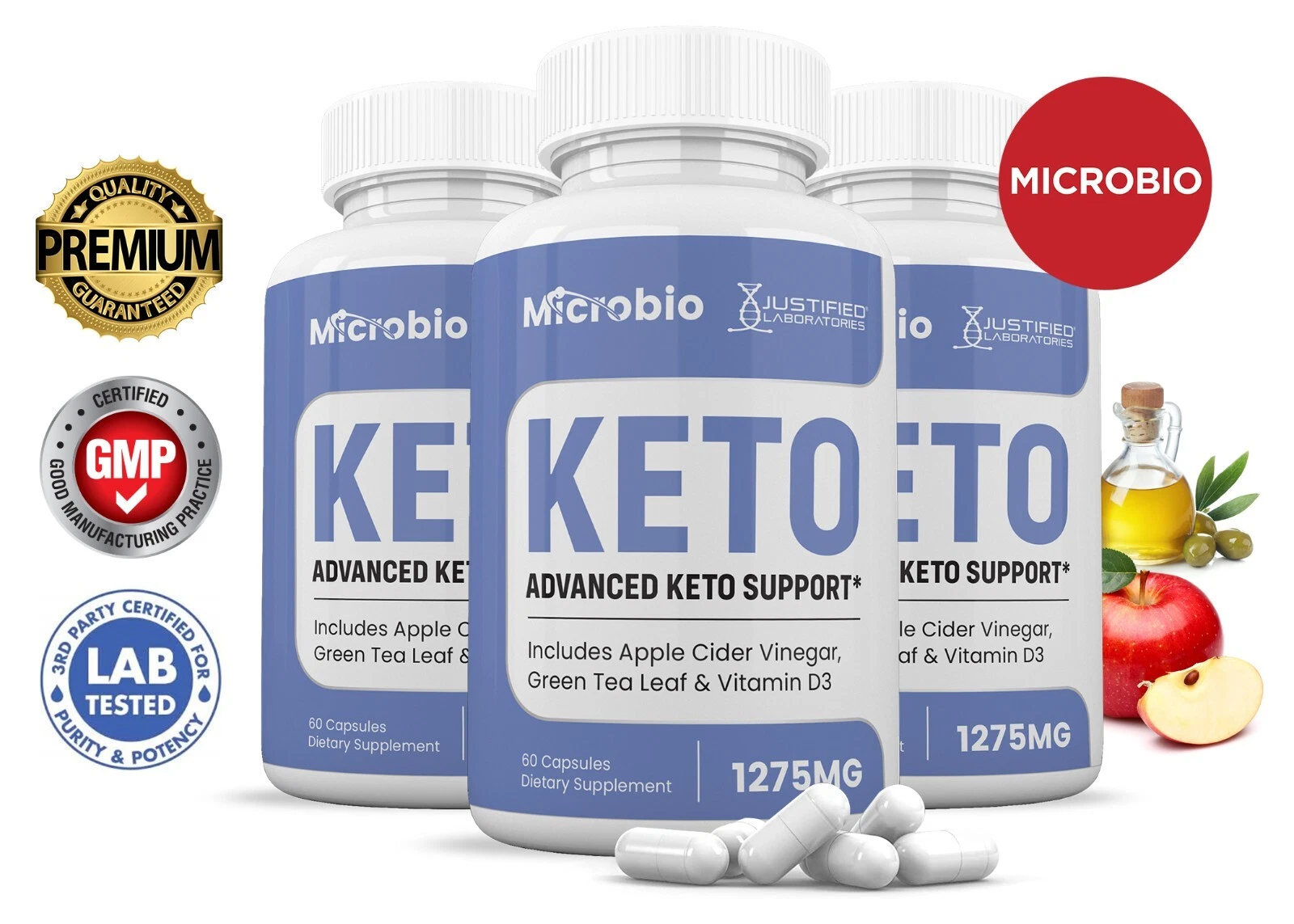 Microbio Keto ACV Pills 1275 MG Stronger Than Gummies Keto Support 3 Bottle