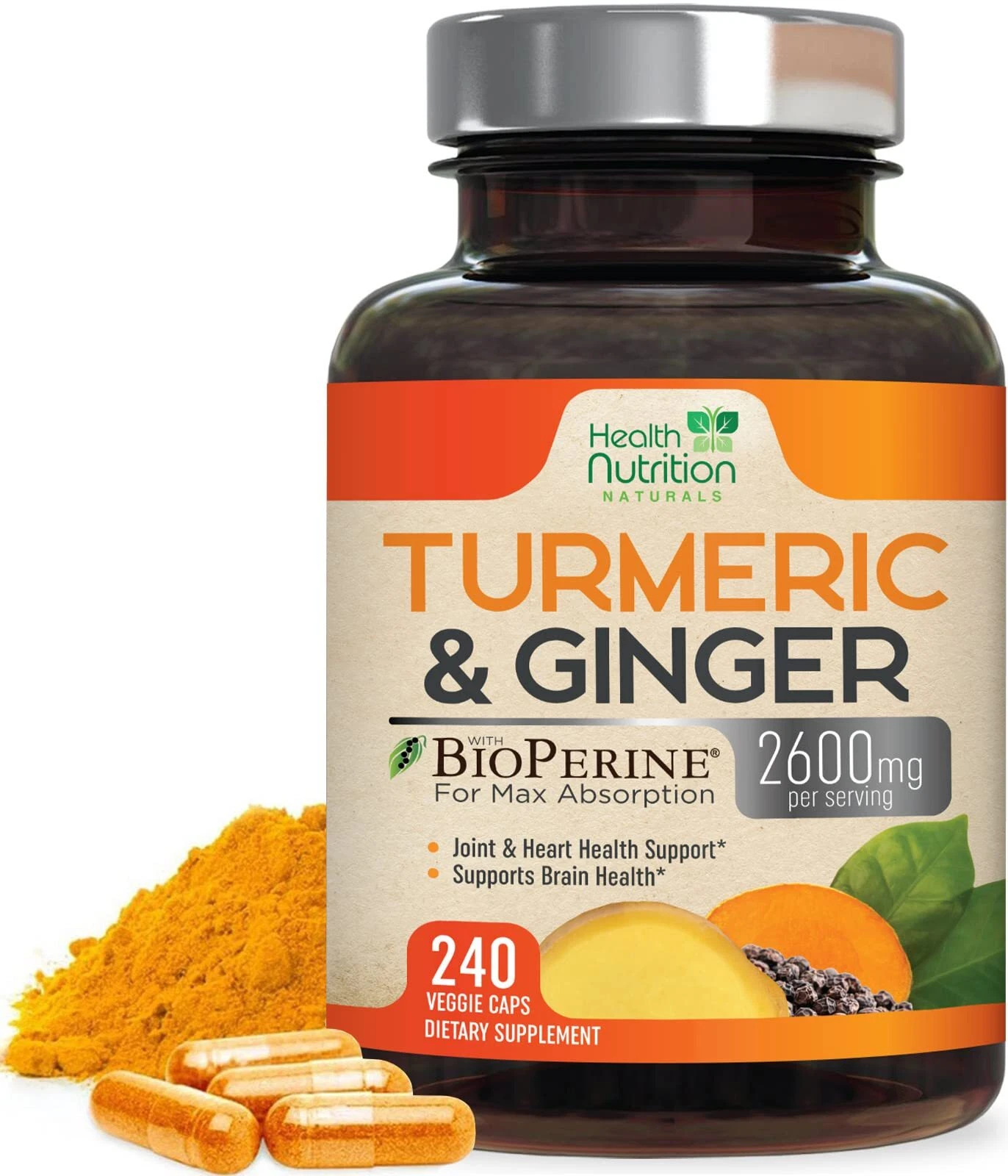 Turmeric Curcumin with BioPerine 2600mg with Ginger & Black Pepper Capsules