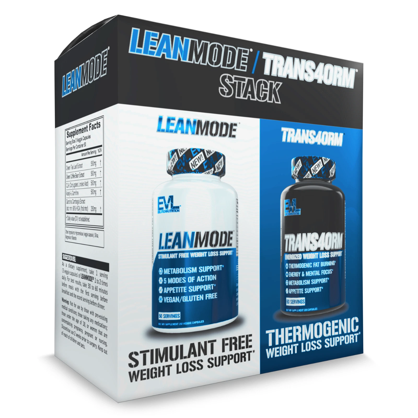 EVL Weight Loss Support Stack - Trans4orm + LeanMode - 60 + 50 Servings