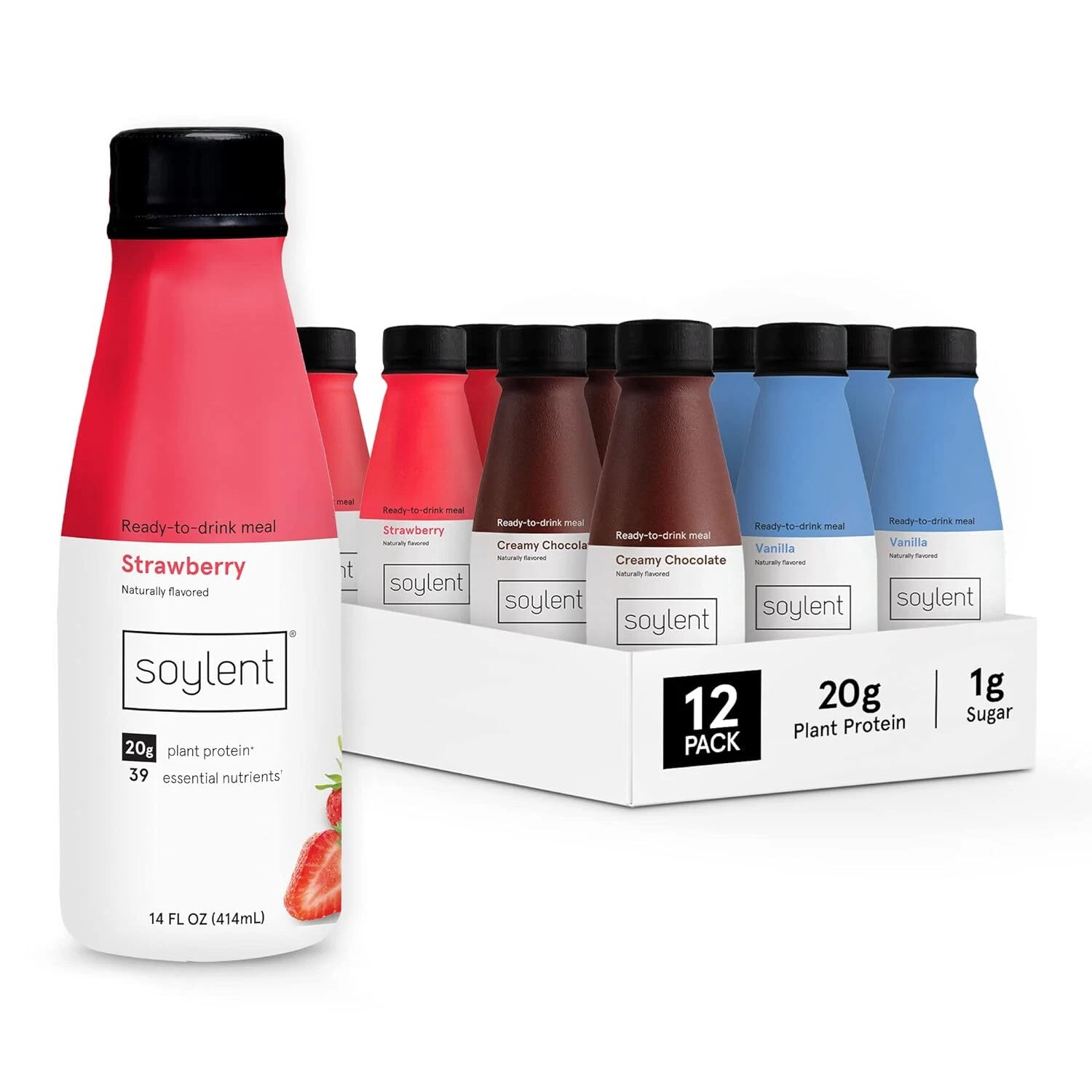 (12 Pack) Soylent Neapolitan Meal Replacement Shake, Vegan Protein, 11 Fl Oz