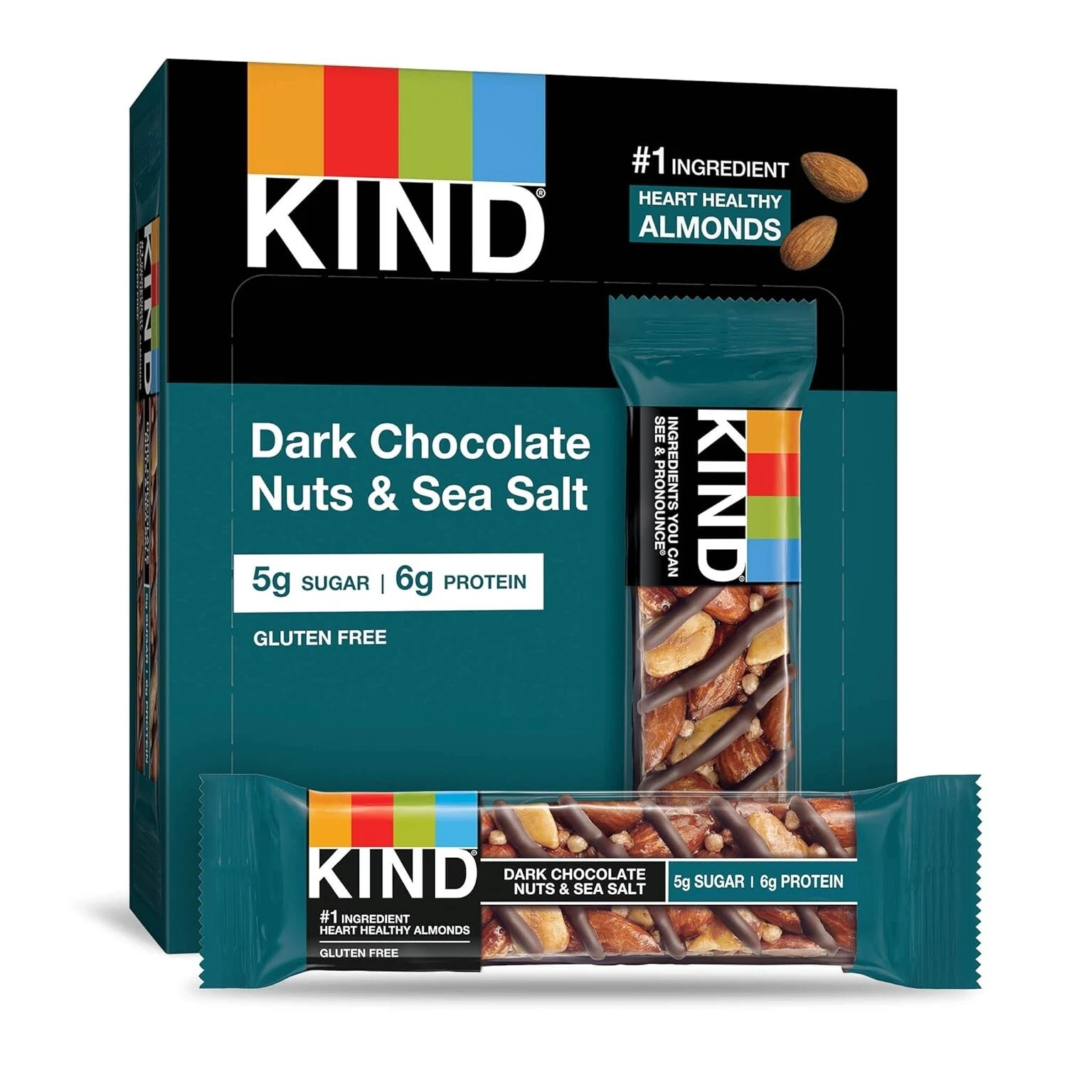 KIND Bars Dark Chocolate Nuts & Sea Salt, Healthy Snacks, Gluten Free, Low Sugar