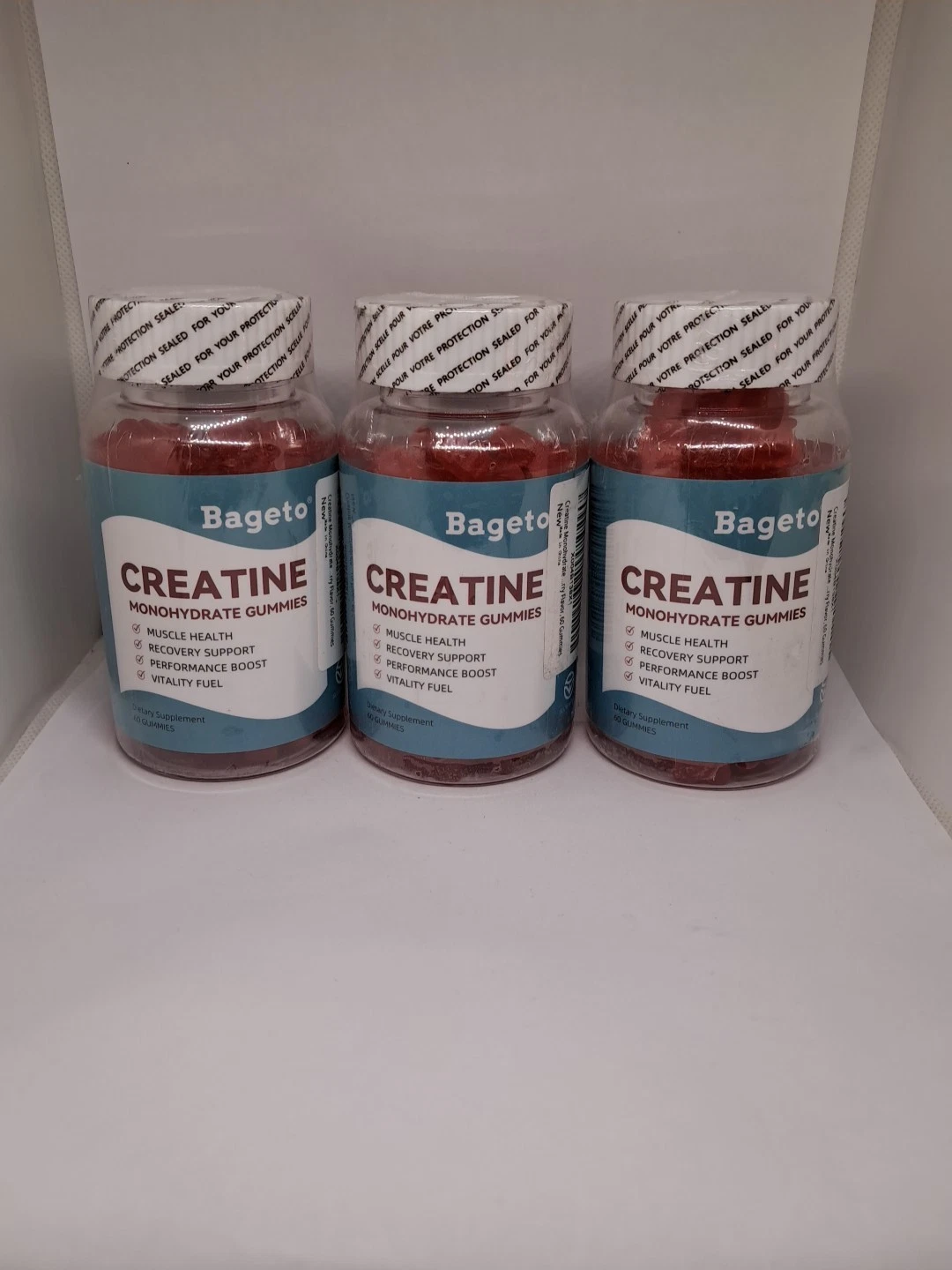 Lot Of 3 Bageto Creatine Monohydrate Gummies 5g Strawberry 60ct 09/26