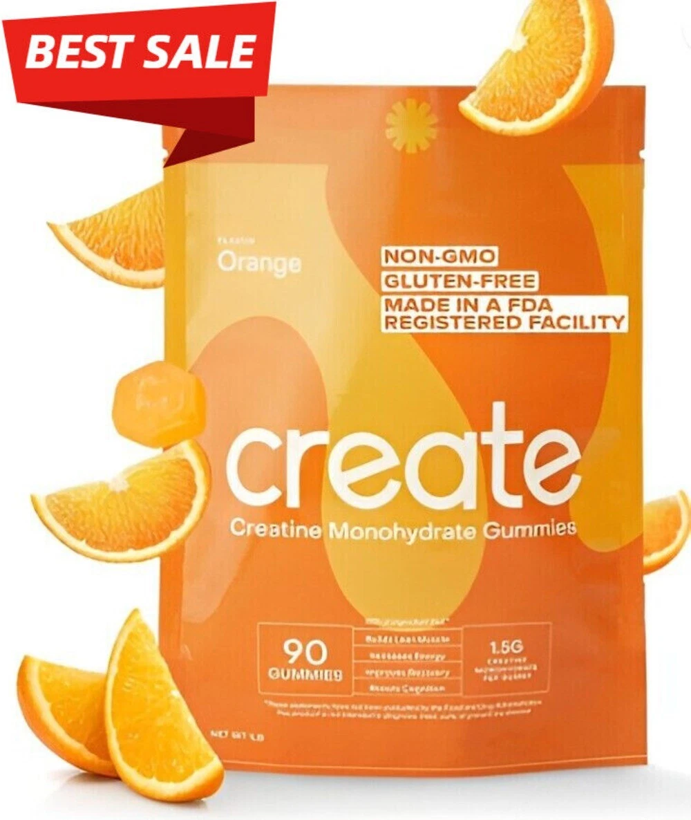 HOT Create Creatine Monohydrate Gummies for Men & Women - 90ct Orange NEW