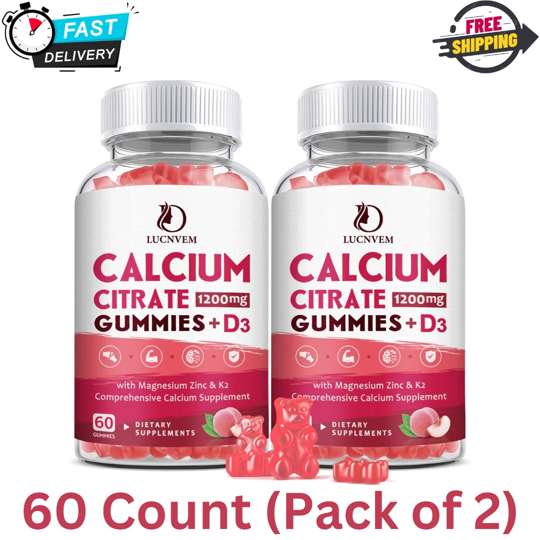 (2 Pack) Calcium Citrate 1200Mg with Vitamin D3 Supplements Gummies for Women &.
