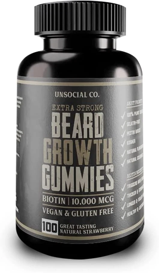 Unsocial Co. Extra Strong Beard Growth Vitamins Gummies | Biotin 10000 MCG |...