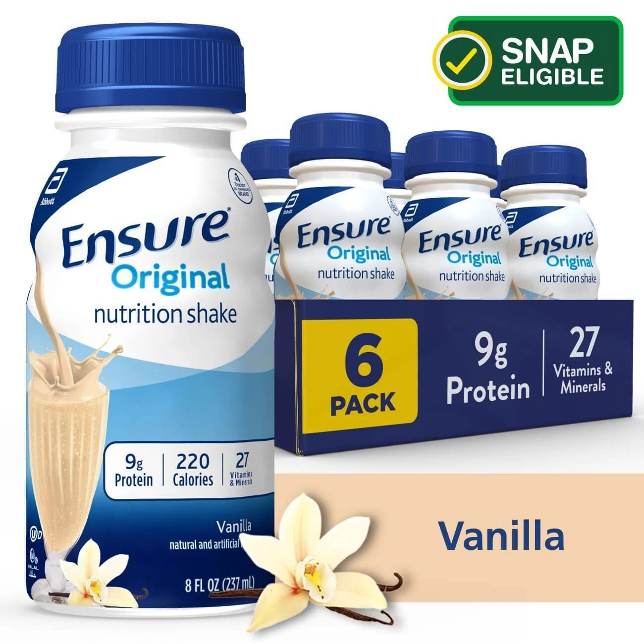 Ensure Original Vanilla Nutrition Shake 9g Protein 8 ounces Pack of 2