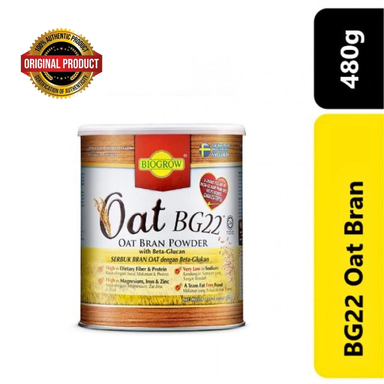 BioGrow Bg22 Oat Powder Beta Glucan 2 Tins X 480g Lowers Cholesterol Naturally