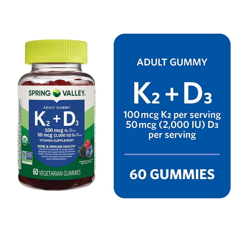 Vitamin K2 + D3 Supplement Vegetarian Gummies for Bone Immune Health 60 Count