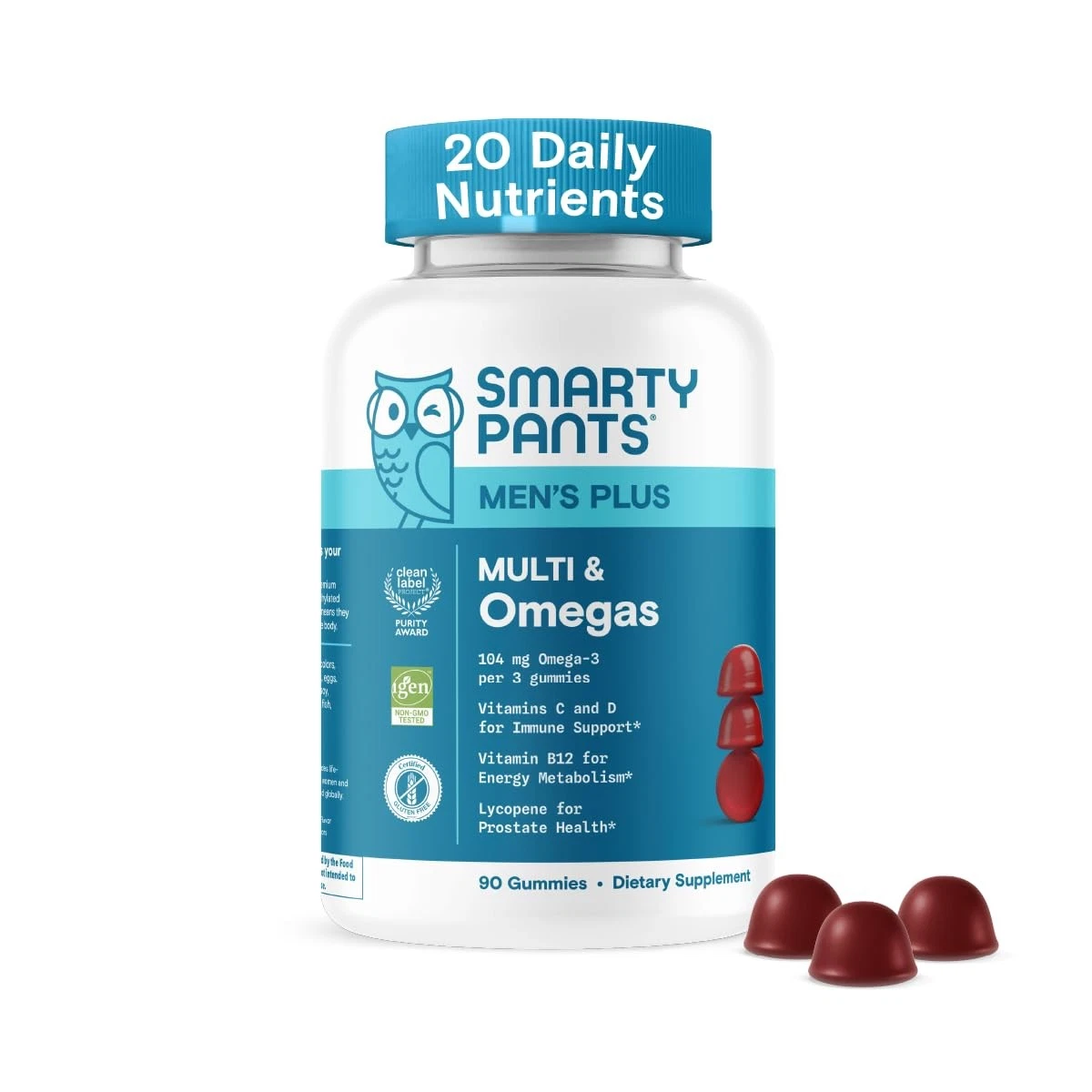 SmartyPants Men's Multivitamin Gummies - Improved Formula: Omega 3 (DHA/EPA), Me