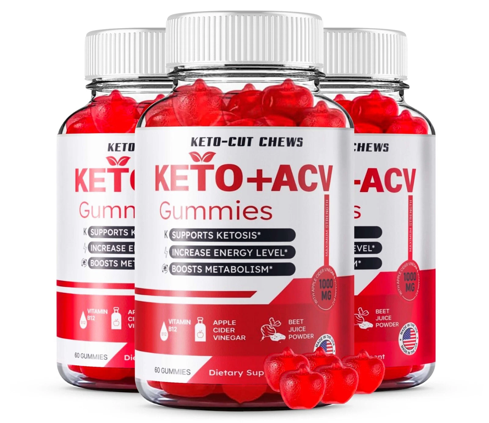 Keto-Cut Chews Keto ACV Gummies Gluten-Free Supplement (300 Gummies) 5-Pack