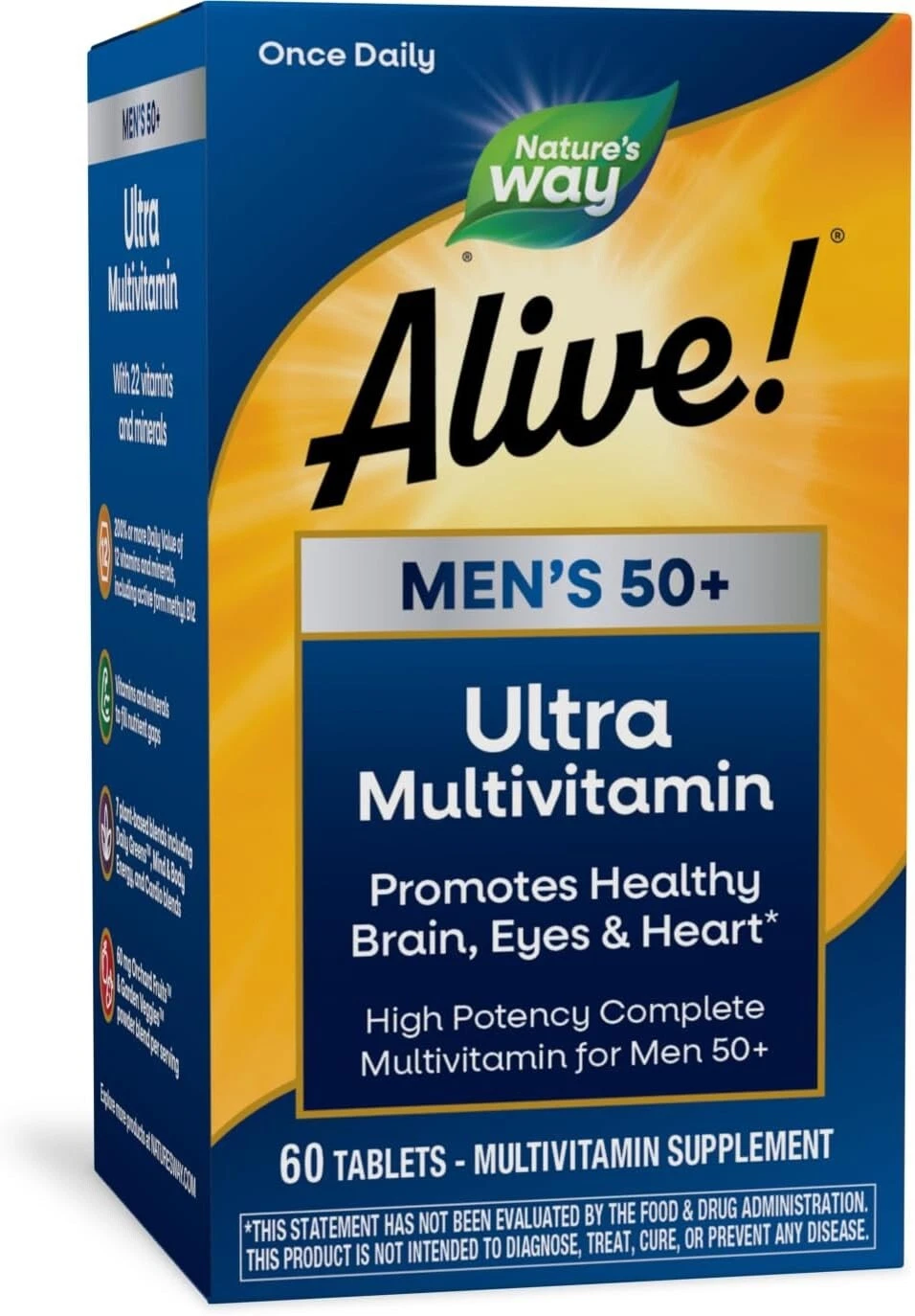 Alive! Men’S 50+ Daily Ultra Multivitamin, High Potency Formula, Supports Health