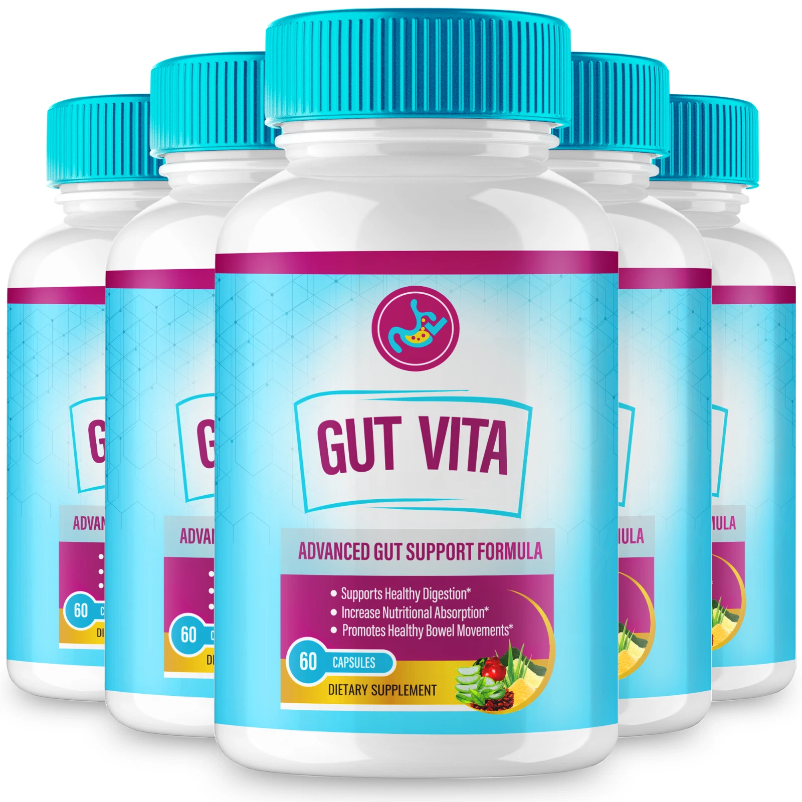 (5 Pack) Gut Vita Probiotics Capsules, Digestive Health Support (300 Gummies)