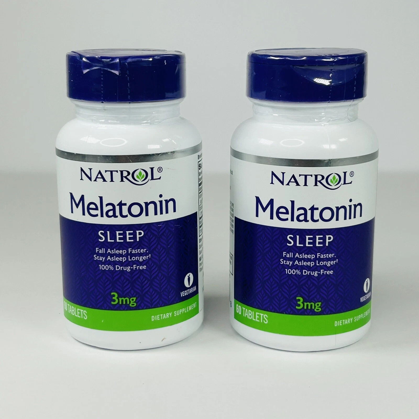 Natrol Melatonin For Sleep 3mg 60 Tablets Vegetarian 100% Drug Free 2 Bottles