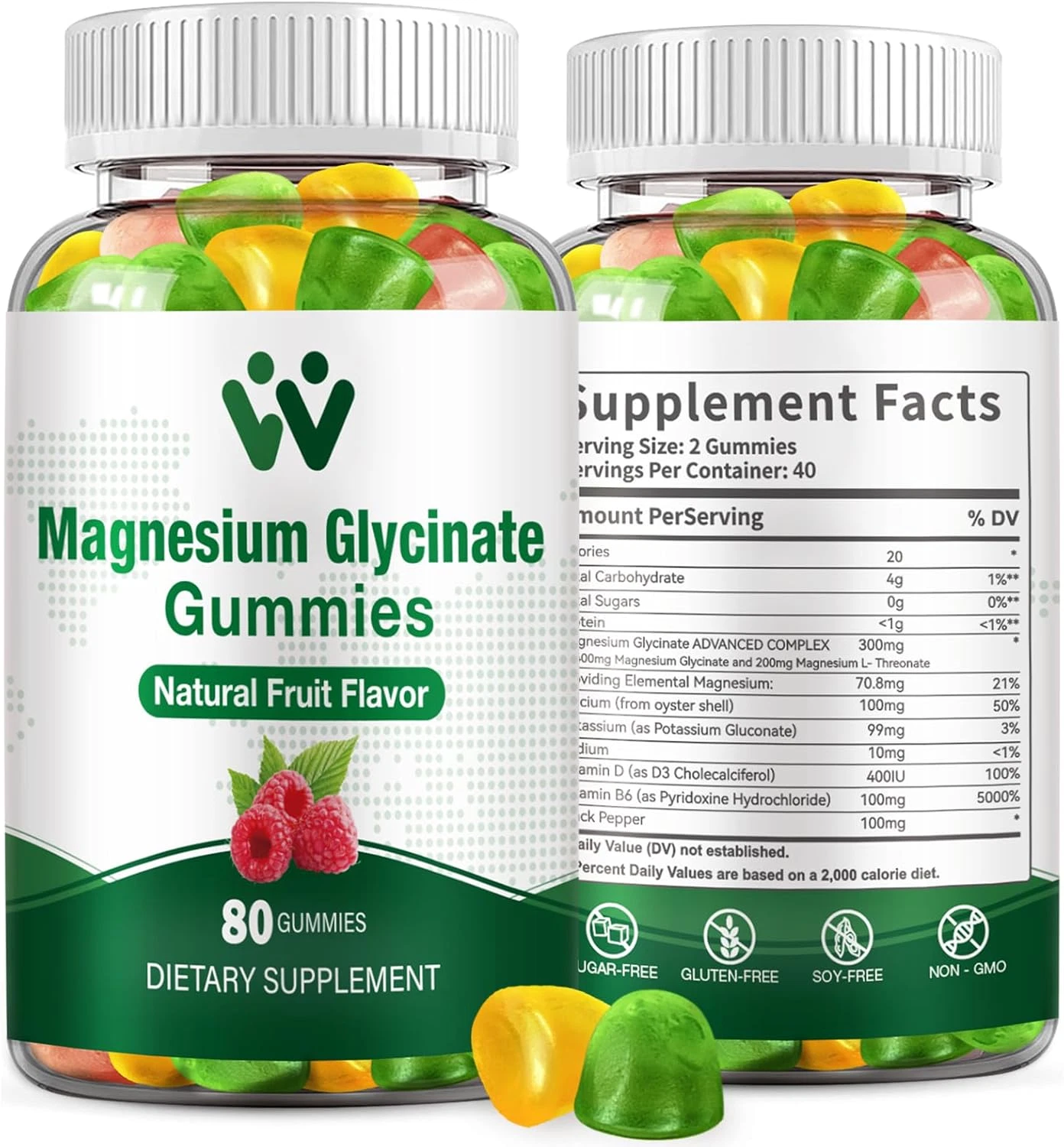 Magnesium Glycinate Gummies for Adults & Kids, Magnesium Supplement 400Mg for Sl