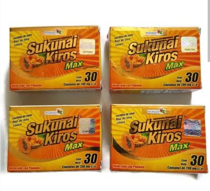 4 Pack Sukunai Kiros MAX Original 120 Cap 200mg papaya Papaina Exp Jun 2027
