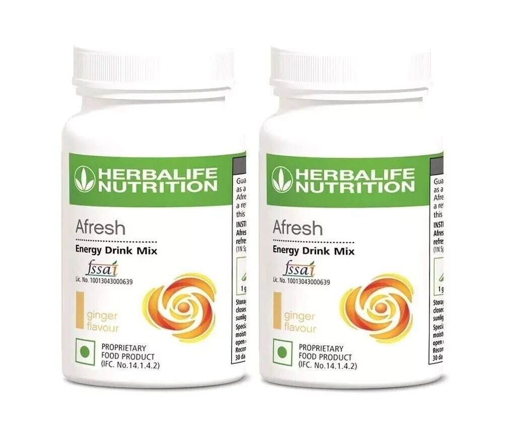2 x Herbalife Afresh Energy Drink Mix Ginger Flavor 50g Each