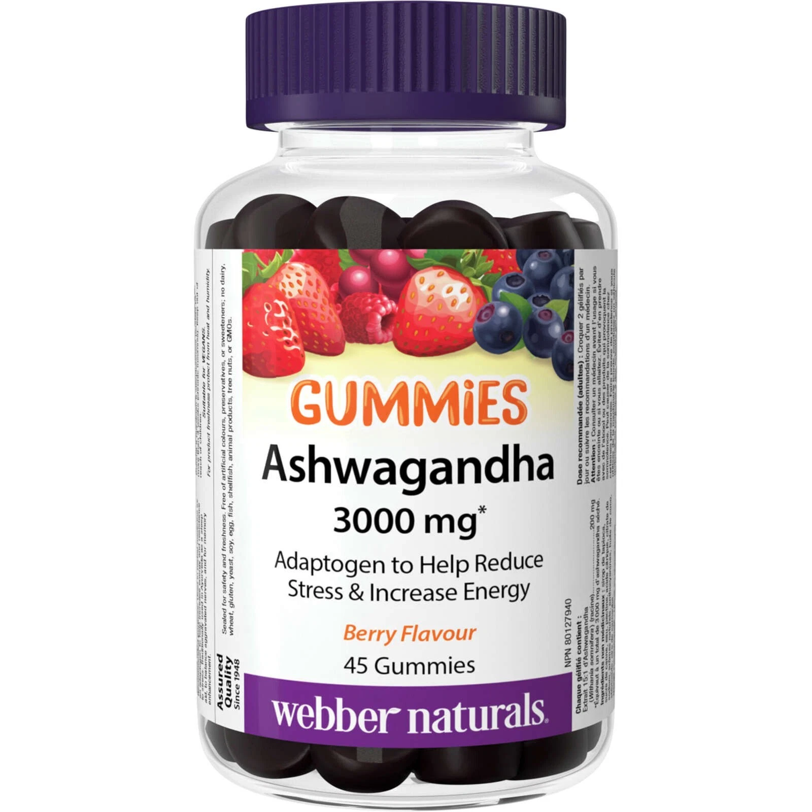 Webber Naturals Ashwagandha Gummies Berry Adaptogen Reduce Stress 45 pcs NEW