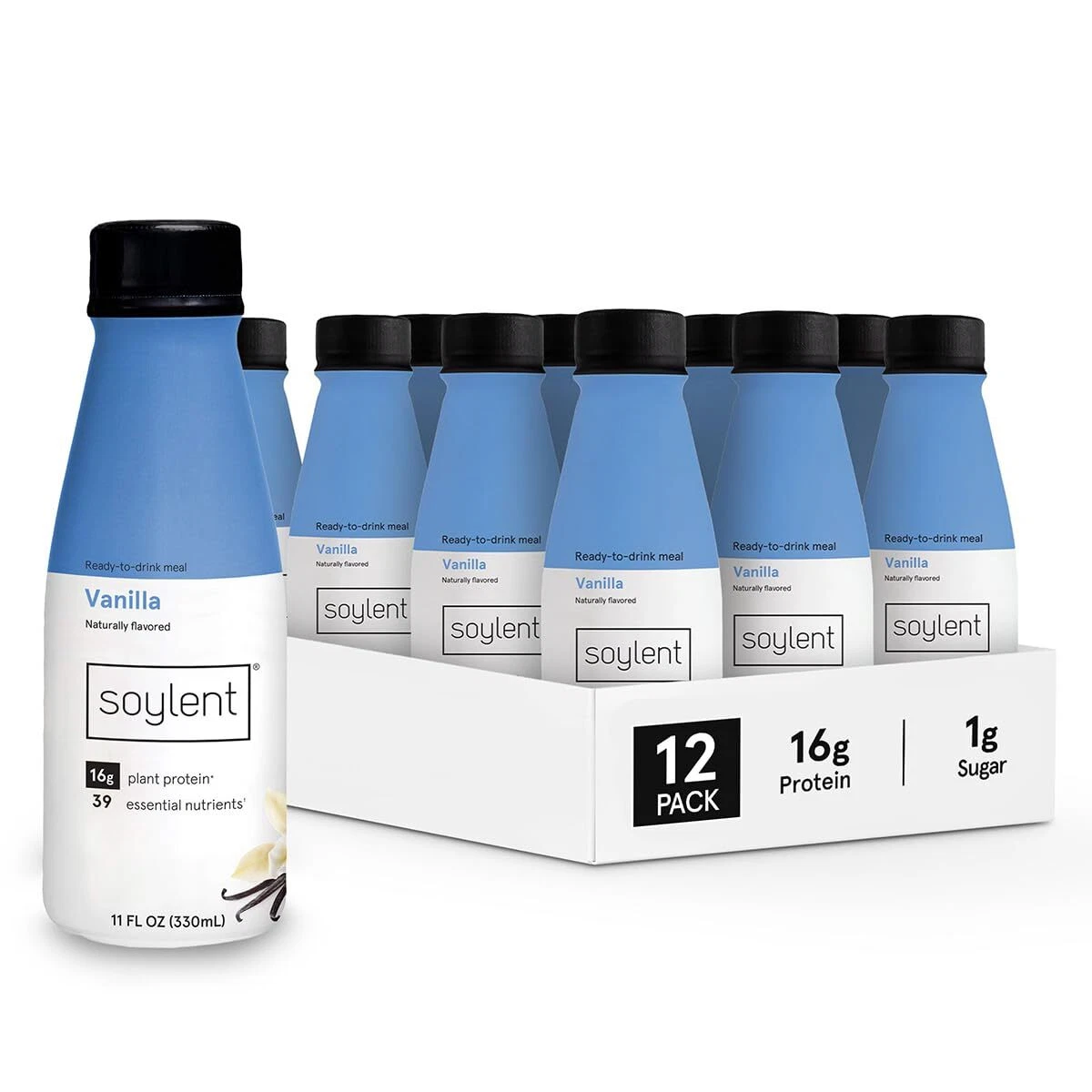 (12 Pack) Soylent Vanilla Meal Replacement Nutrition Shake, Vegan Protein, 11 Oz