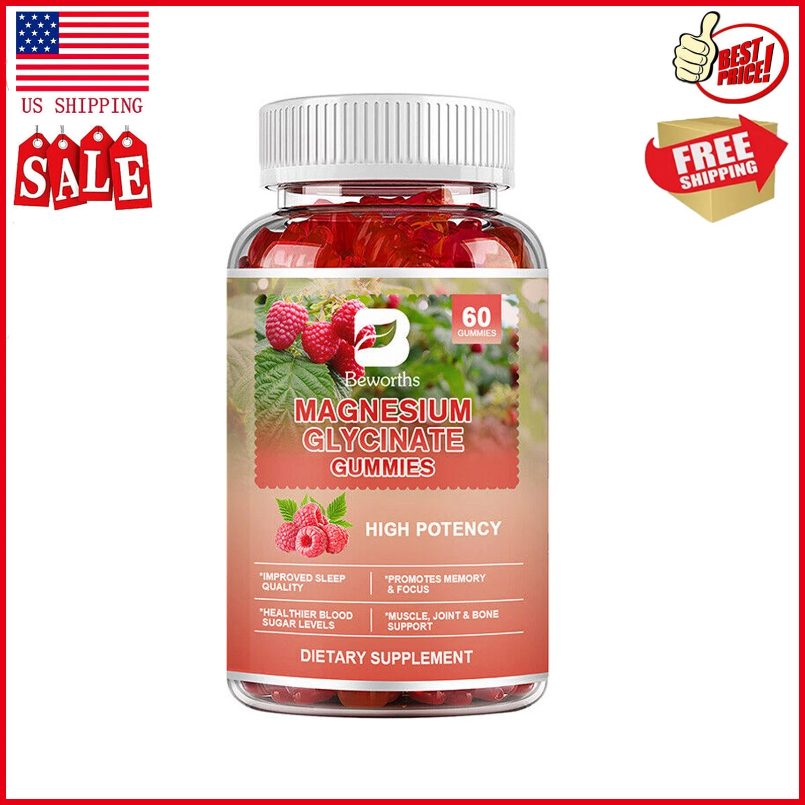 Magnesium Glycinate High Absorption,Improved Sleep,Stress & Anxiety Relief 60Pcs