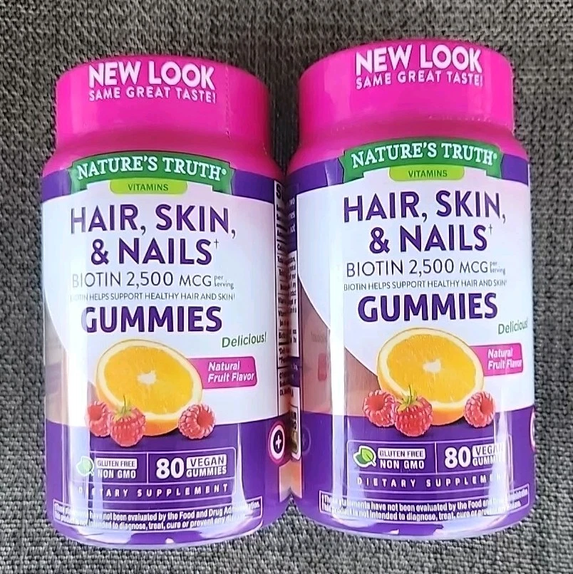 (2Pack) Hair, Skin & Nails, Natural Fruit, 2,500 mcg 160 Gummies Exp 09/25