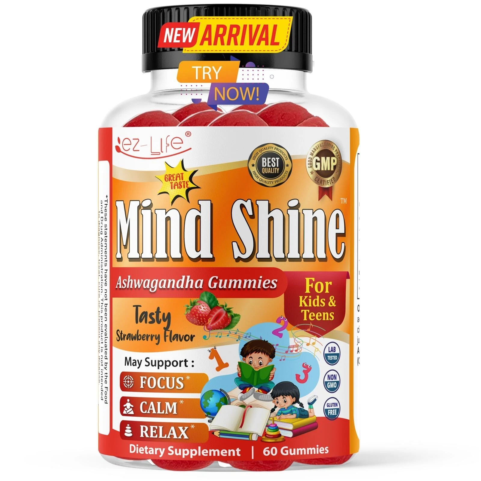 Ashwagandha Calm Gummies-Relaxation & Mood Support - Berry Flavor-60-Count