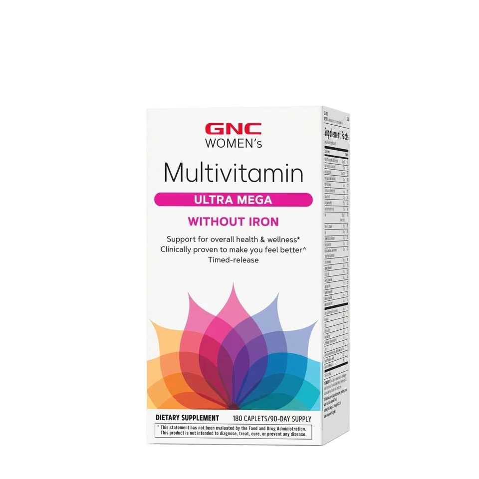 GNC Women's Multivitamin Ultra Mega Without Iron, Daily Vitamin Supplem 09/2025+
